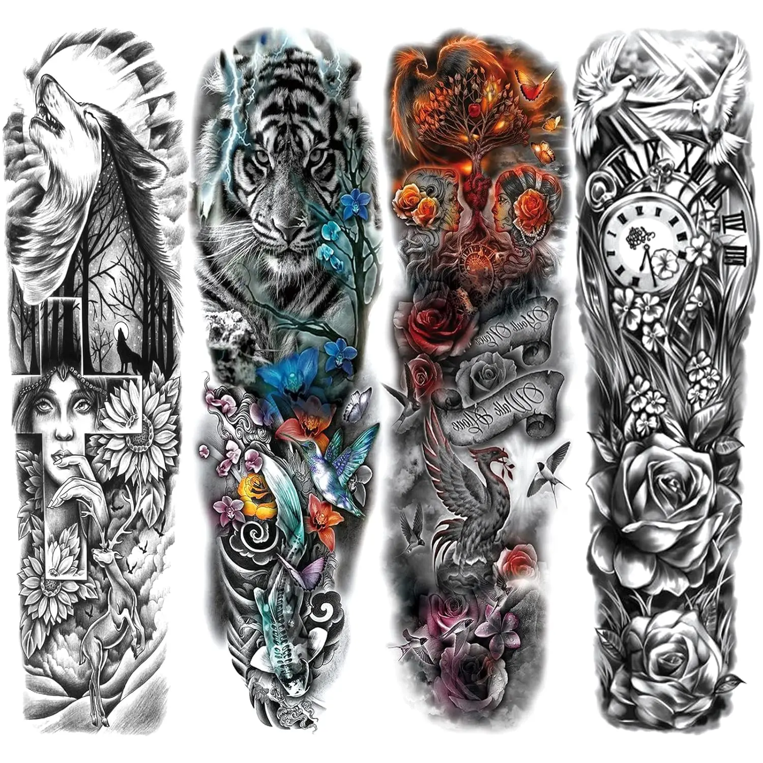4PCS Colorful Temporary Tattoos Sleeve, Full Arm Large  Fake Sleeve Tattoo Stickers For Men  Party   Watercolor  Leg Body Art