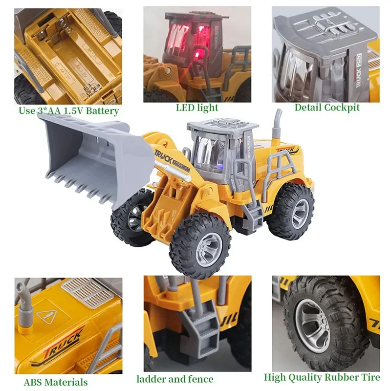 RC engineer car Remote control excavator with LED Light electronic road roller RC Truck electric bulldozer Model Kids Gift Toy