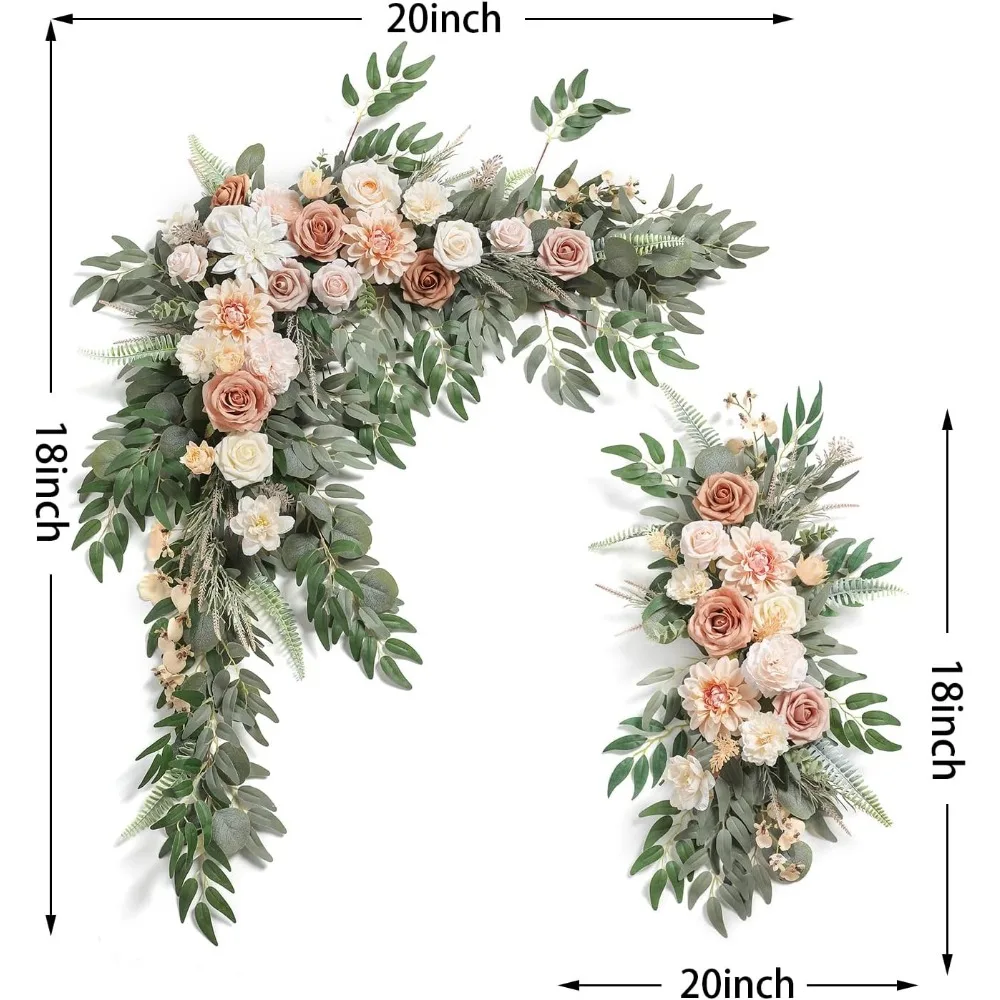 Wedding Arch Flowers with Drapes Kit (Pack of 4) Hanging 2pcs Artificial Floral Swag Arrangement with 2pcs Draping Fabric