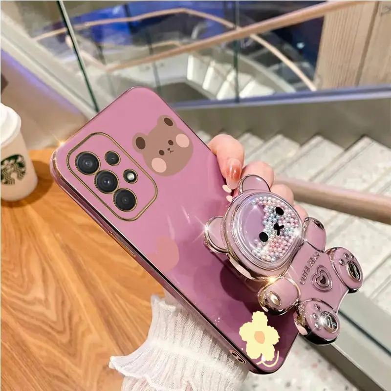 A 52 A 32 Luxury Cute Bear Phone Holder Case On For Samsung Galaxy A32 A22 A33 A51 A52 A52S A53 A71 A72 A73 4G 5G Stand Cover