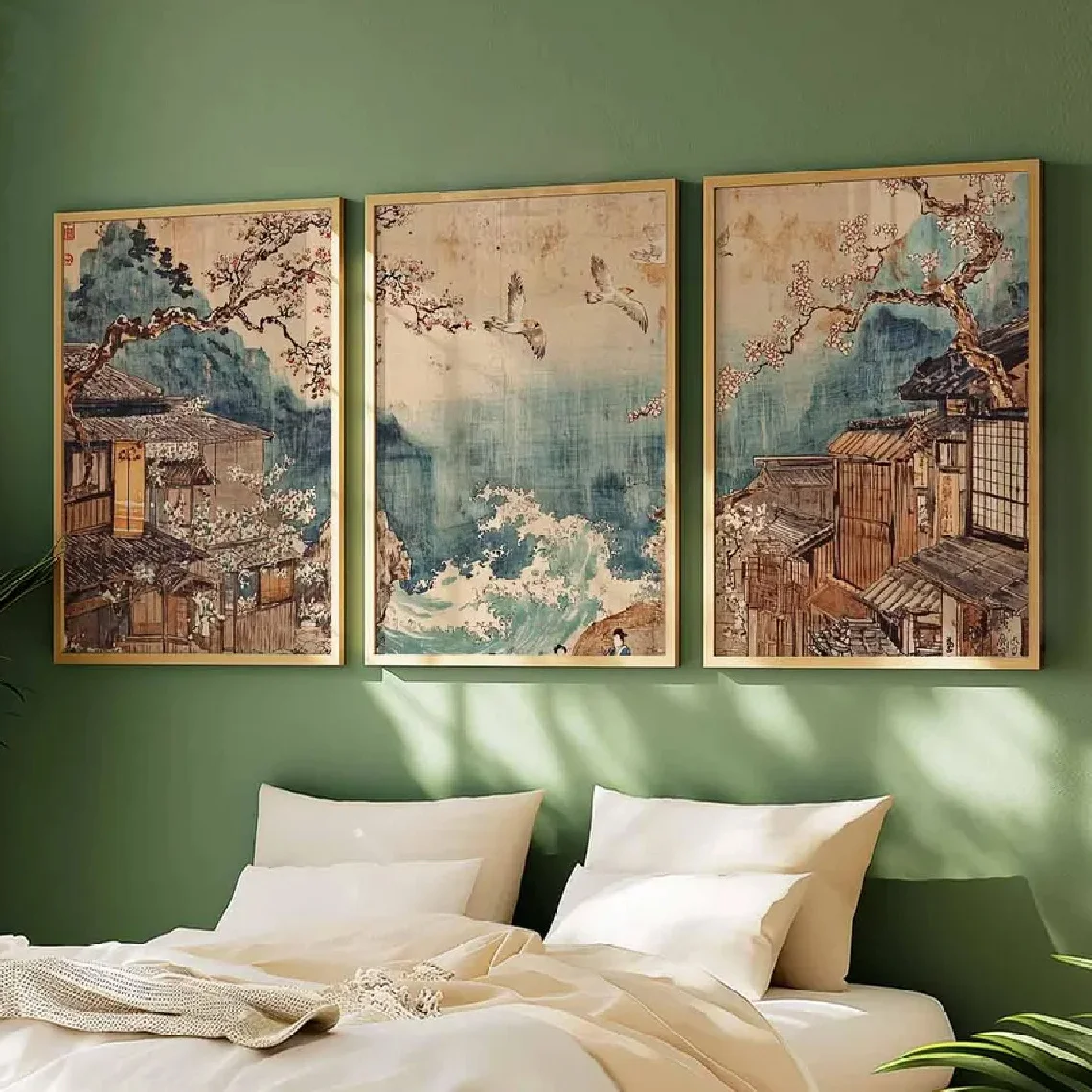 Canvas Painting Katsushika Hokusai Ukiyo-e Great Wave Oriental Landscape Frameless Living Room Wall Art Prints Poster 3pcs Set