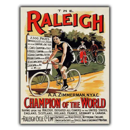 1e,RALEIGH BICYCLES BIKES SIGN METAL PLAQUE Vintage Advert art print 1930s
