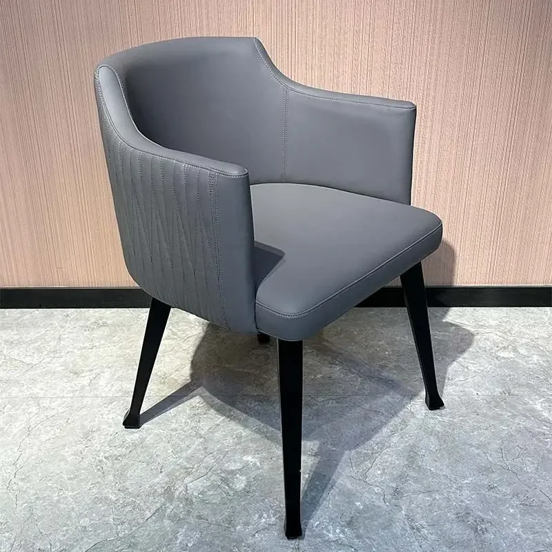 Light luxury dining chair, leisure chair with armrests, star hotel reception to negotiate backrest chair metal soft bag