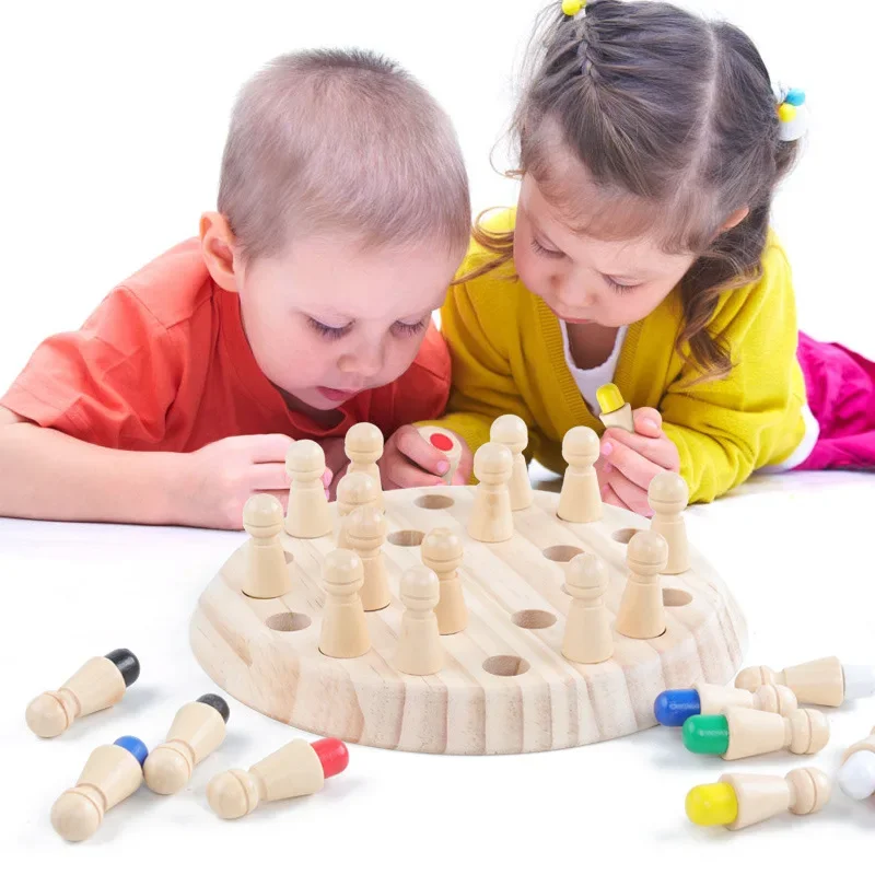 Fun Color Game Board Puzzles Educational Color Cognitive Ability Learning Toys for Children Kids Wooden Memory Match Stick Chess