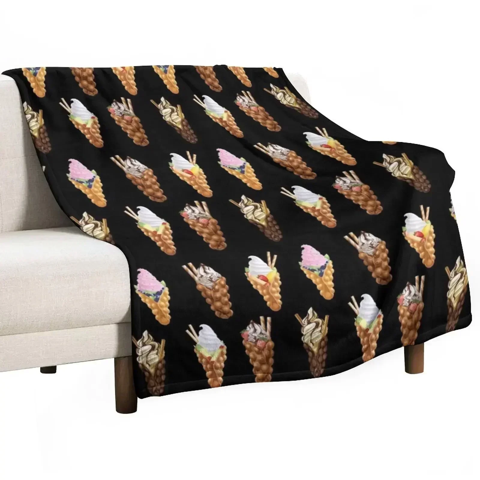 Assorted Flavors Of Egg Bubble Waffle With Ice Cream Throw Blanket manga christmas decoration Designers Beach Blankets