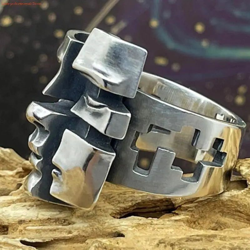 F92D Modern Vintage Mask Rings with Intricate Detailing Unique Rings for Individuality Seekers and Fashion Leaders