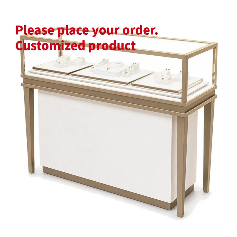 custom.Custom Size High Grade Solid Wood Jewelry Display Cabinet, Tempered Glass Door LED Light Showcase Showroom