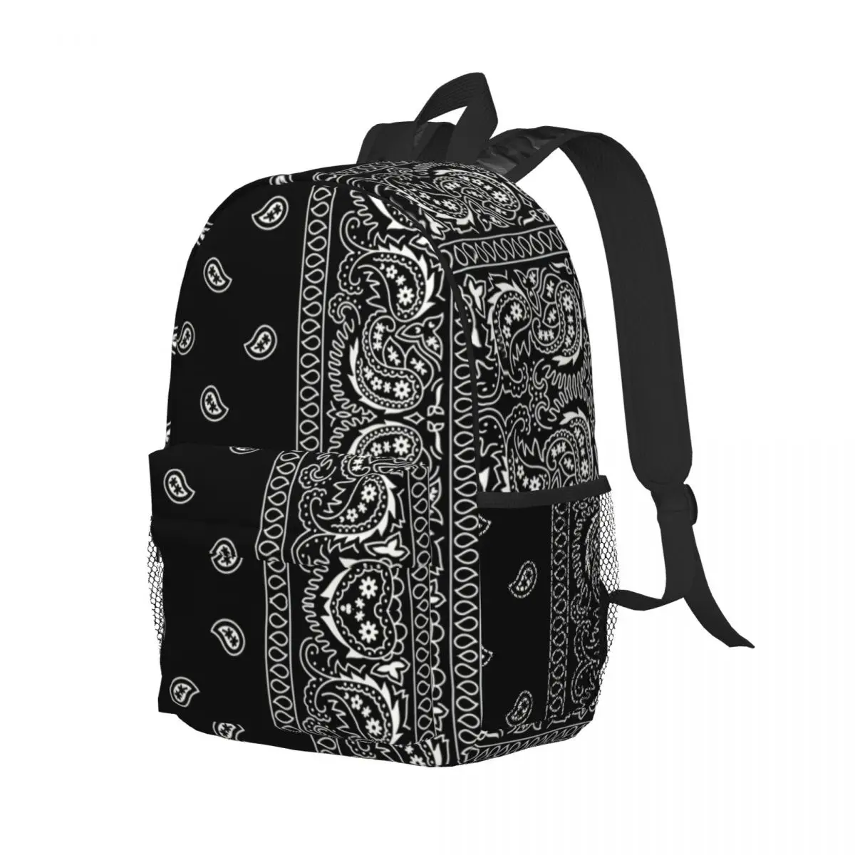 Mochila Paisley Chicano estilo bandana para laptop, bolsa básica para homens e mulheres, personalizada, preta e branca