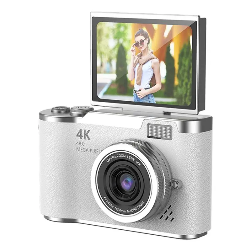 

4K CCD 8-кратный цифровой зум-камера для студентов, 48-мегапиксельная компактная цифровая фотокамера с откидным экраном 180, селфильная камера
