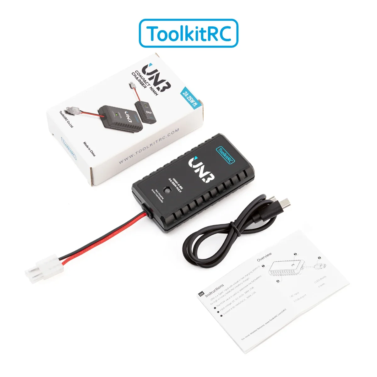 ToolkitRC U3 Smart Balance Charger 25W 2A USB-C Input Support 2-3S UN3 4-8S LiPo NiMH for FPV RC Drone Car Airplane