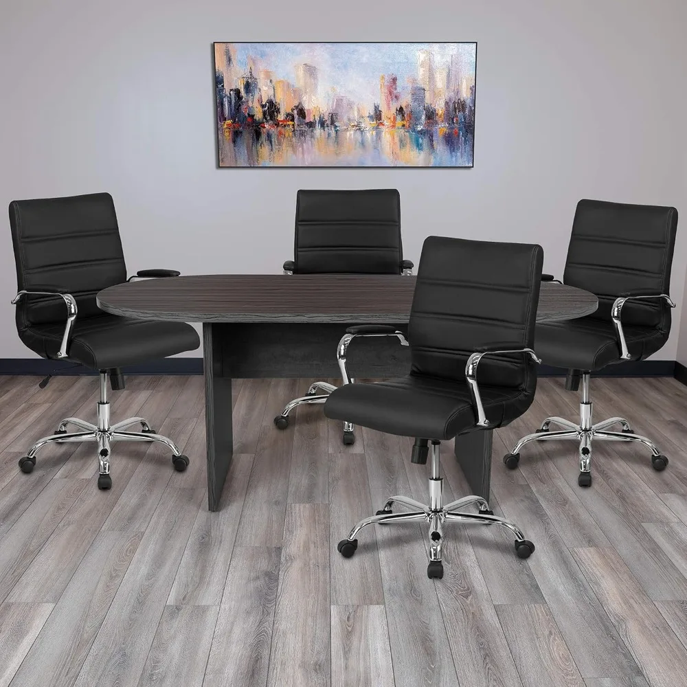 Conference Tables Furniture 5 Piece Rustic Gray Oval Conference Table Set with 4 Black and Chrome LeatherSoft Executive Chairs