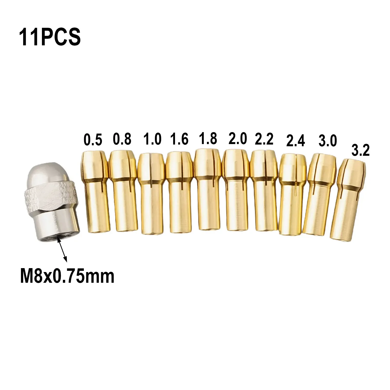 11pcs Electric Grinder Chuck Copper Sandwich With Nut 0.5-3.2MM Copper Sandwich + Silver Nut Set Power Tool Accessories