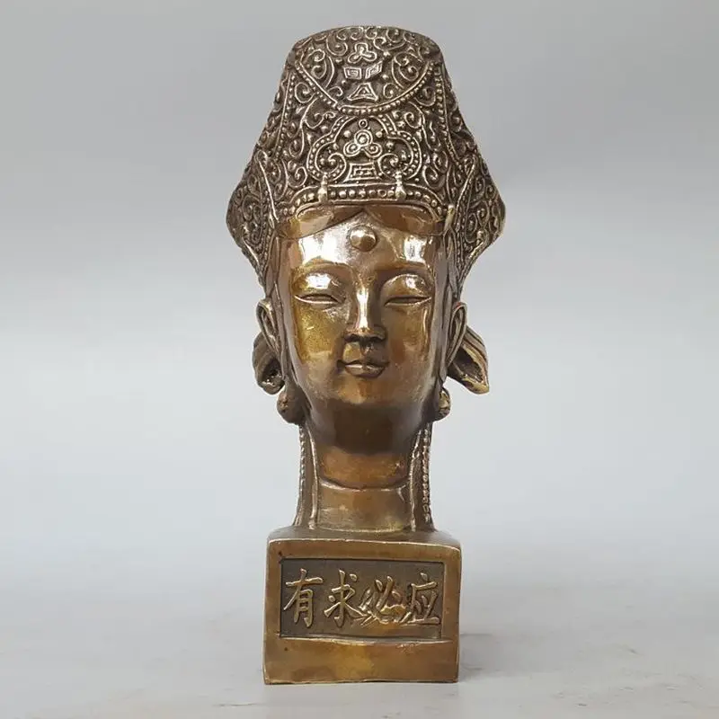 Pure jade , copper Guanyin ornaments, brass seal, Feng Shui home decor, antique shelf decoration