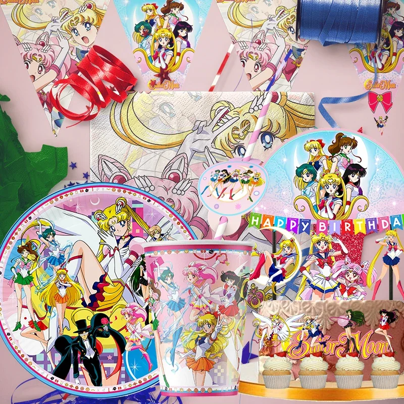 MINISO Sailor Moon Party Supplies Tableware Set Cup Plates Napkins For Kids Birthday Party Decoration Boys and Girls Baby Shower