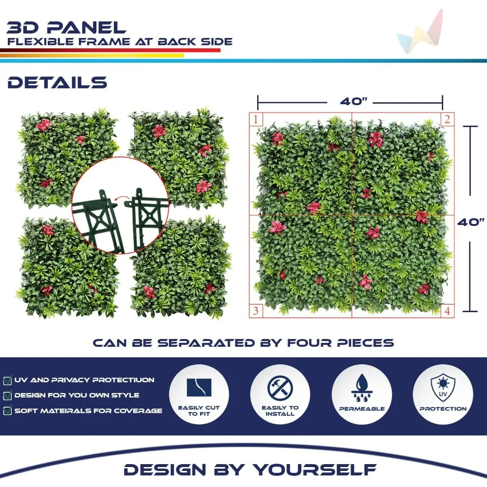 

«5 упаковок 40-дюймовых панелей из искусственного самшита — декор стен зелени для наружного использования в помещении для садов и заднего двора»