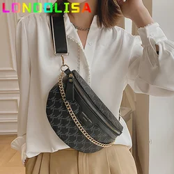 Women's Chain Fanny Pack PU Leather Waist Bag Shoulder Crossbody Chest Bags Luxury Designer Handbag Female Belt Bag Phone Purses