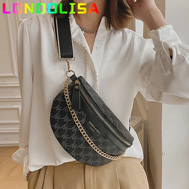 Women s Chain Fanny Pack PU Leather Waist Bag Shoulder Crossbody Chest Bags Luxury Designer Handbag Female Belt Bag Phone Purses