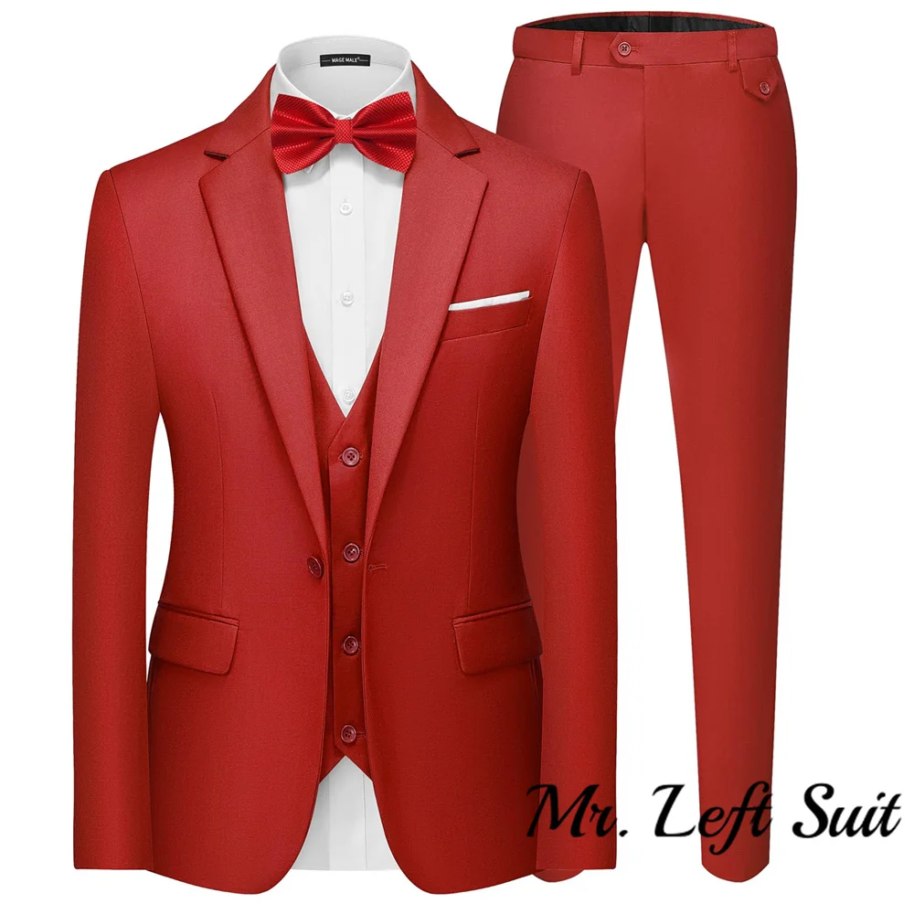 17 Color XS-5XL (Jacket + Vest + Pants) Retro Gentleman Classic Mens Formal Business Slim Suit 3Pces Set Groom Wedding Dress