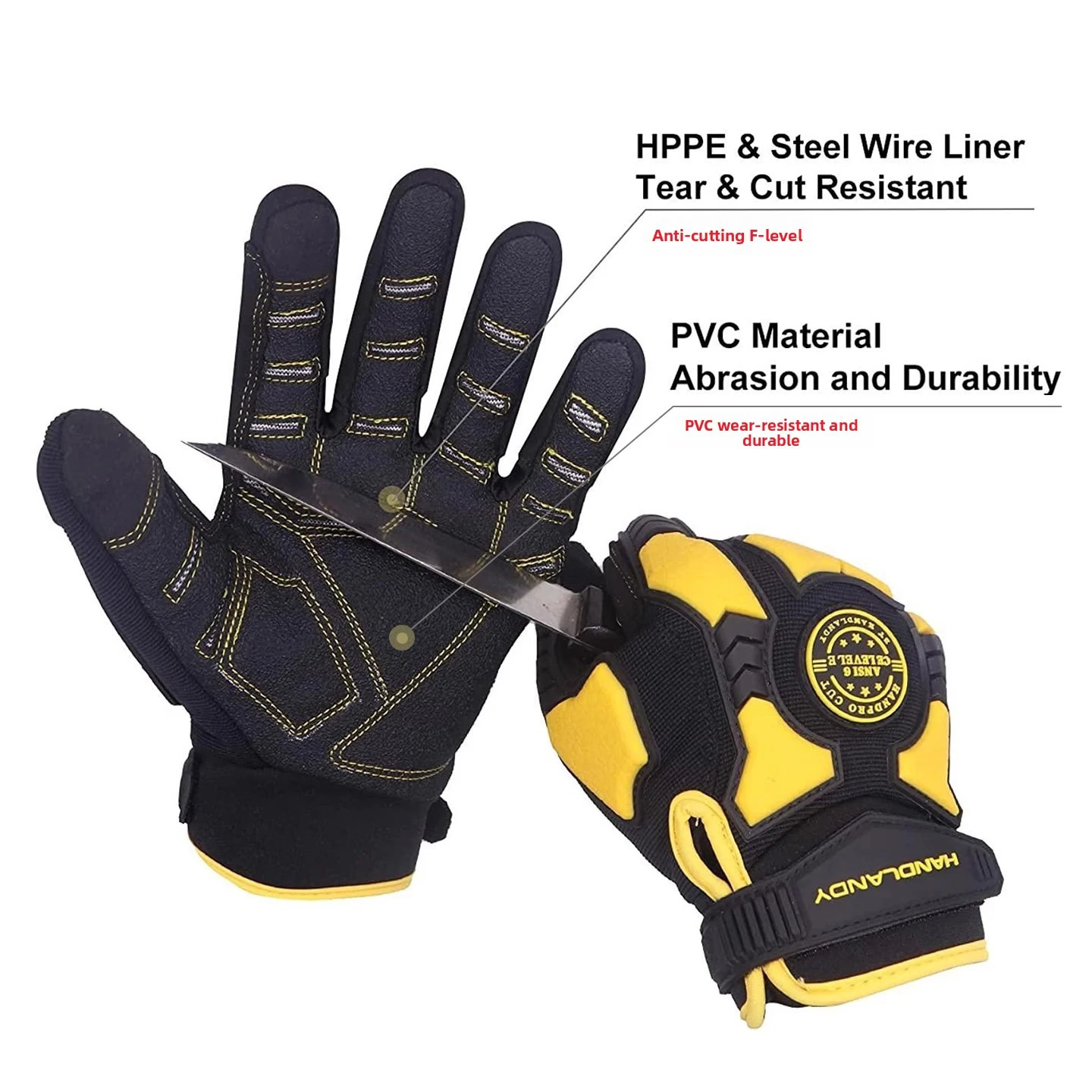 قفازات واقية مقاومة للقطع من الفئة F PVC مقاومة للتآكل TPR، شاشة لمس ميكانيكية مضادة للانزلاق، مضادة للقطع، مضادة للصدمات #3