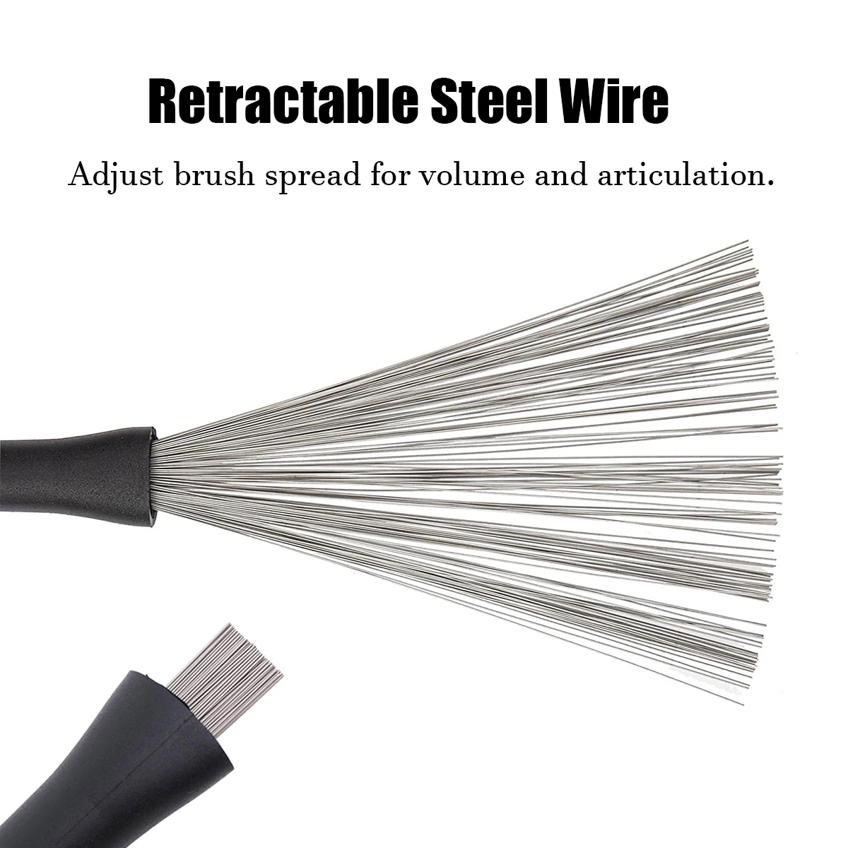 Miwayer Retractable Metal Drum Brushes - Steel Wire, Plastic Handle, Loop End, 32cm, for Drum Set & Percussion Players