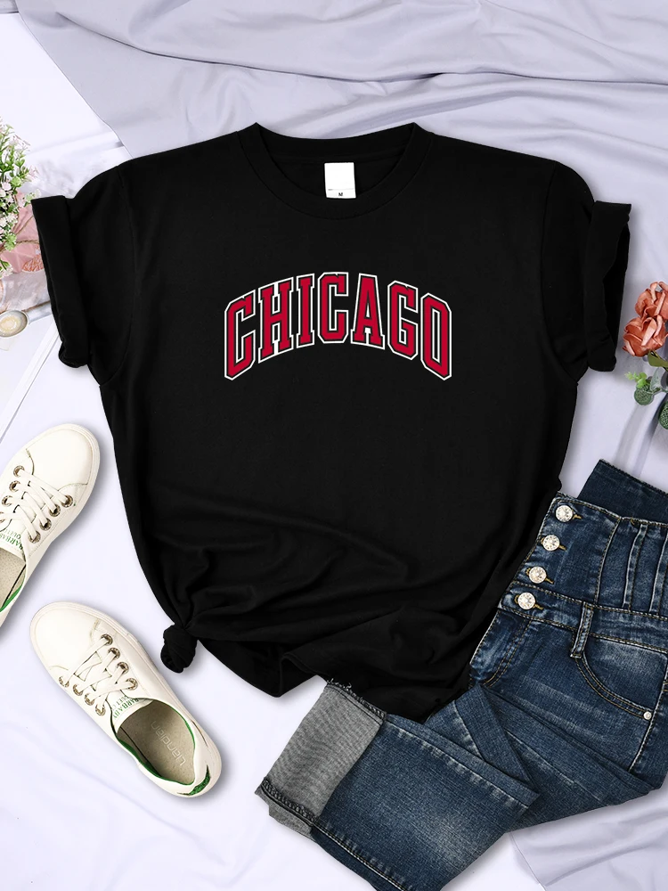 Chicago American City Women Tee Clothing Breathable O-Neck T-Shirts Creativity All-math Short Sleeve Vintage Street Womans Tops