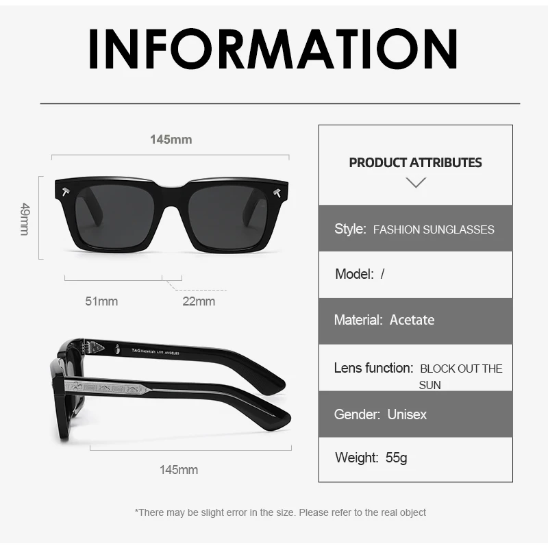 TAG Hezekiah 럭셔리 브랜드 선글라스 남성 아세테이트 선글라스 여성 야외 여행 보호 Sunshade Designer QUENTIN Sunglass