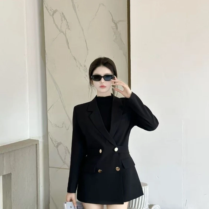 2025 moda feminina fino ajuste duplo breasted blazer, estilo coreano escritório comutar jaqueta, chique elegante terno para mulher