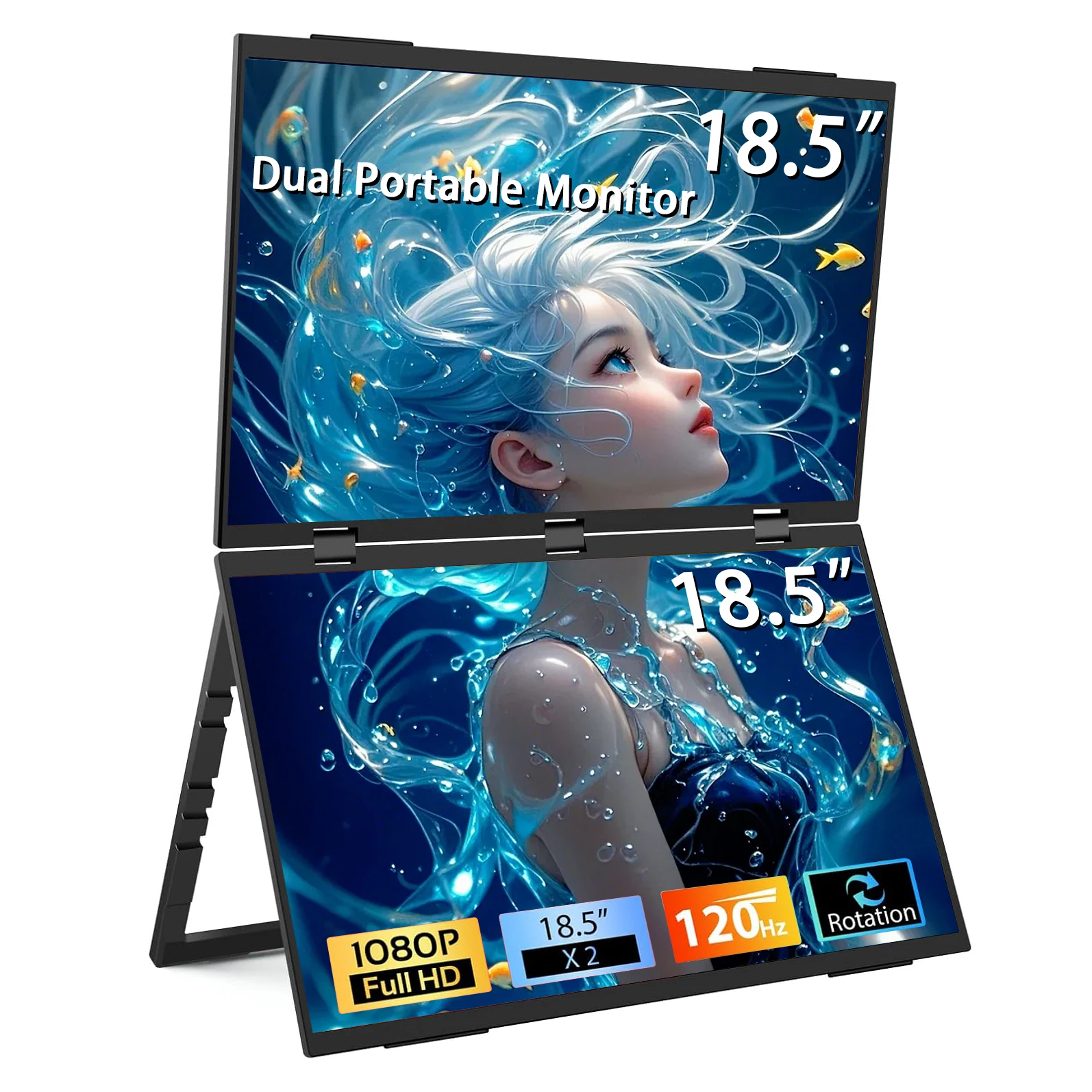AHXJKA 18.5Inch Dual Screen Portable Monitor 1080P FHD With 360° Flip External Screen For PC Laptop Mac Phone Xbox PS4/5 Switch