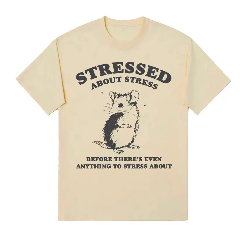 Stressed about Stress Before There's Anything To Stress about Retro T Shirt Funny Rat Y2k Meme T Shirt Unisex 100% Cotton Tshirt