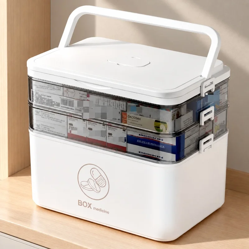 Multi-Tier Family Emergency Medicine Storage Box, 3-5 Layer First Aid Organizer for Home Medical Supplies