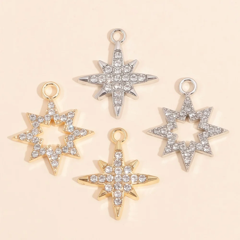 10Pcs Fashion Shiny Zircon Octagonal Star Pendant Necklace for Women DIY Handmade Exquisite Charm Earrings Bracelet Jewelry Gift
