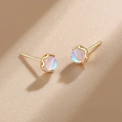 Mini Moonstone Small Round Stud Earrings for Women Simple Design Luxury Aurora Personality Exquisite Girls Charm Jewelry Gift