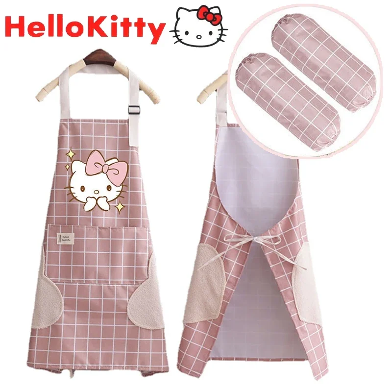 Hello Kitty Apron Hand-wiping Kitchen Household Cooking Apron Cute Waterproof Oilproof Adult Coffee Overalls Baking Accessories