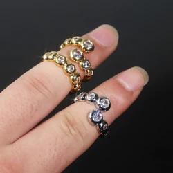 Gold Color Bezel Set 5A Cubic Zirconia CZ Open Adjusted Finger Ring Fashion For Women