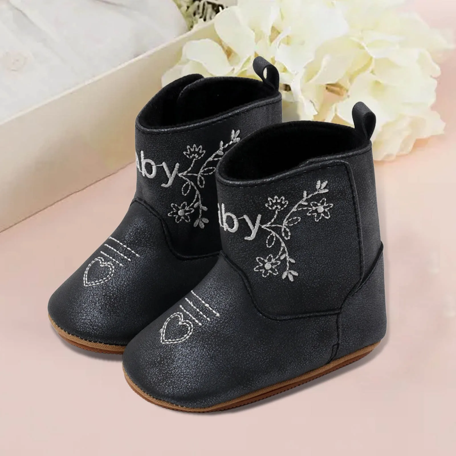 

Infant Rain Boots And Winter Cowboy Boots Baby Fashion Embroidered Cartoon Mid Calf Boots Baby Boots Baby Sock Shoes 0-6 Months