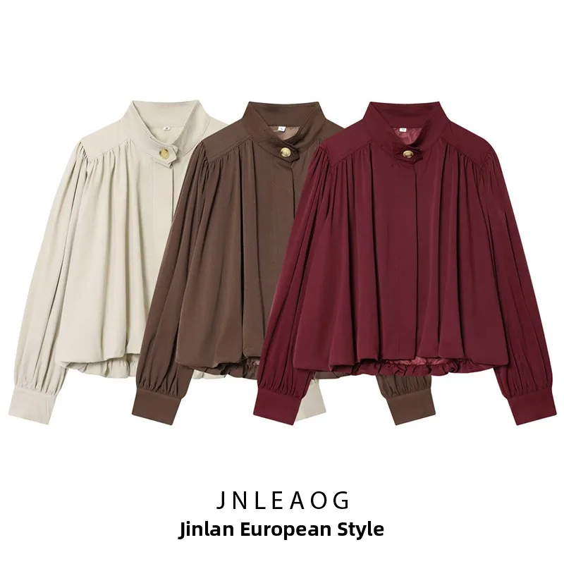 

Faionable с высоким воротником, плиссированная универсальная женская верхняя одежда JNLEAOG, осеннее новое свободное длинное пальто из полиэстера све