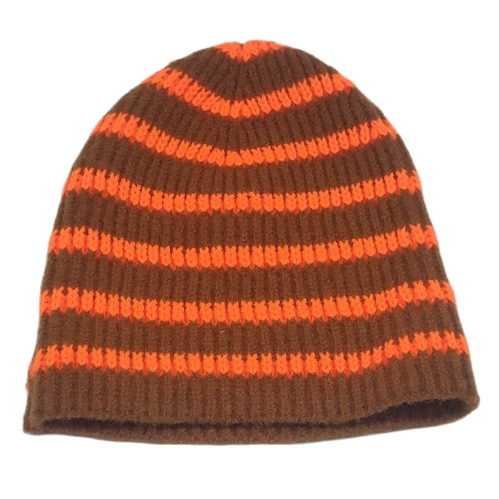 3-10 Years Children Short Knitted Striped Hat Winter Beanies for Boys Girls Warm Cuff Cap Orange Lime Green Hot Pink