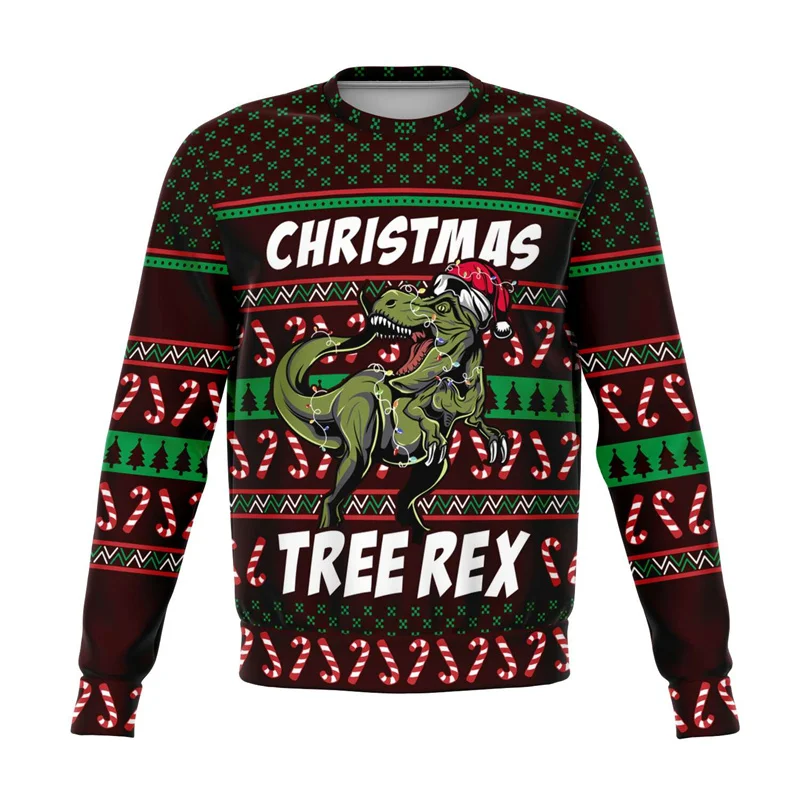 

New In Ugly Christmas Sweater Men Round Neck Hoodies 3d Printed Dinosaur Xmas Sweatshirt Tops New Year Women Oversized Pullovers