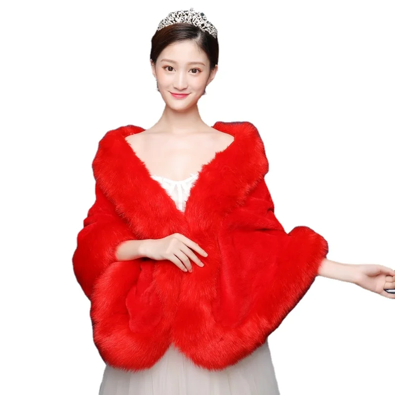 

ZXRYXGS 2024 Autumn Winter Imitation Fur Coat Warm Thickening Wedding Banquet Coat White Shawl Wedding Banquet Fashion Shawl Red