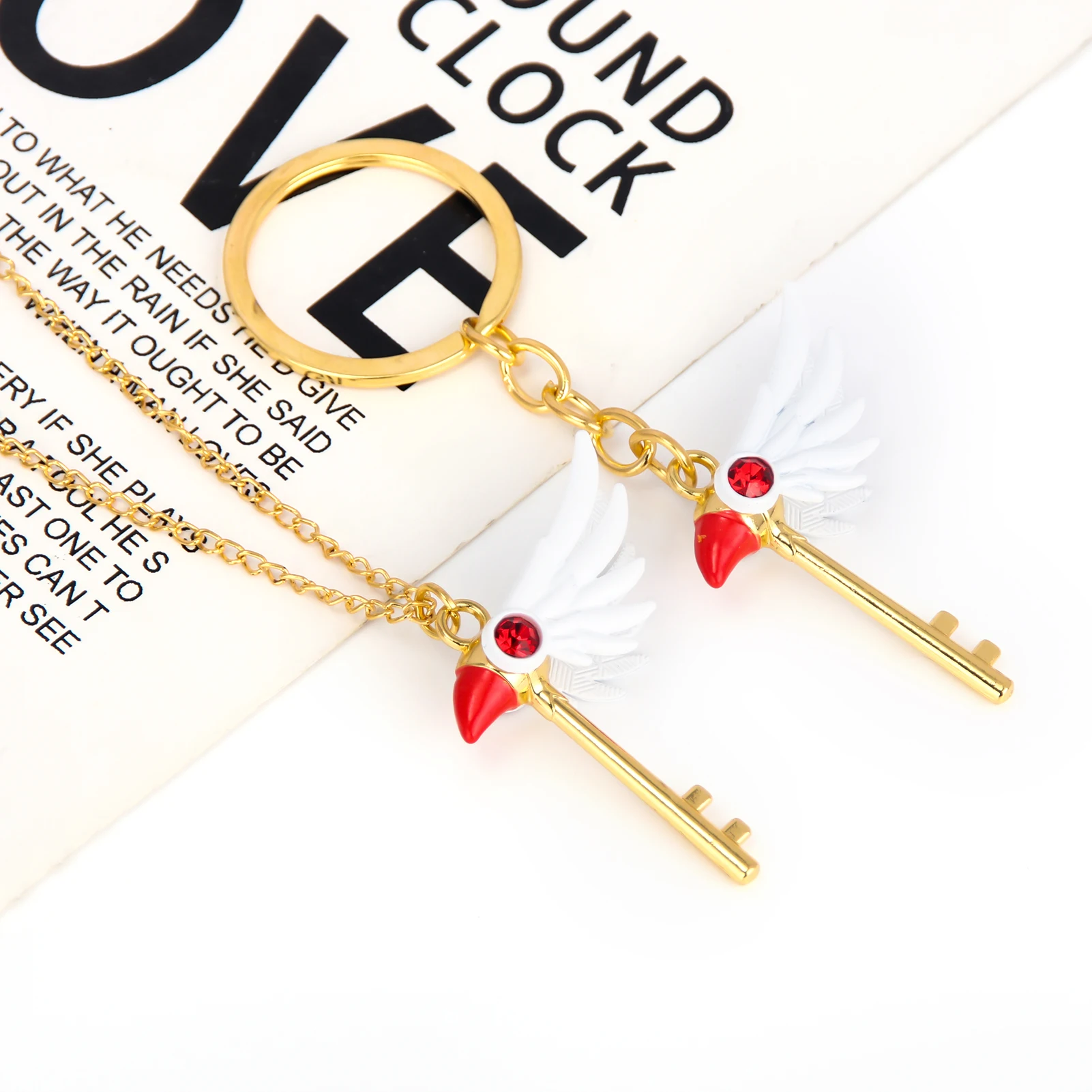 أنيمي بطاقة الآسر ساكورا المفاتيح كينوموتو ساكورا ستار العصا قلادة مفتاح سلسلة للنساء الرجال الاطفال مجوهرات اكسسوارات #3