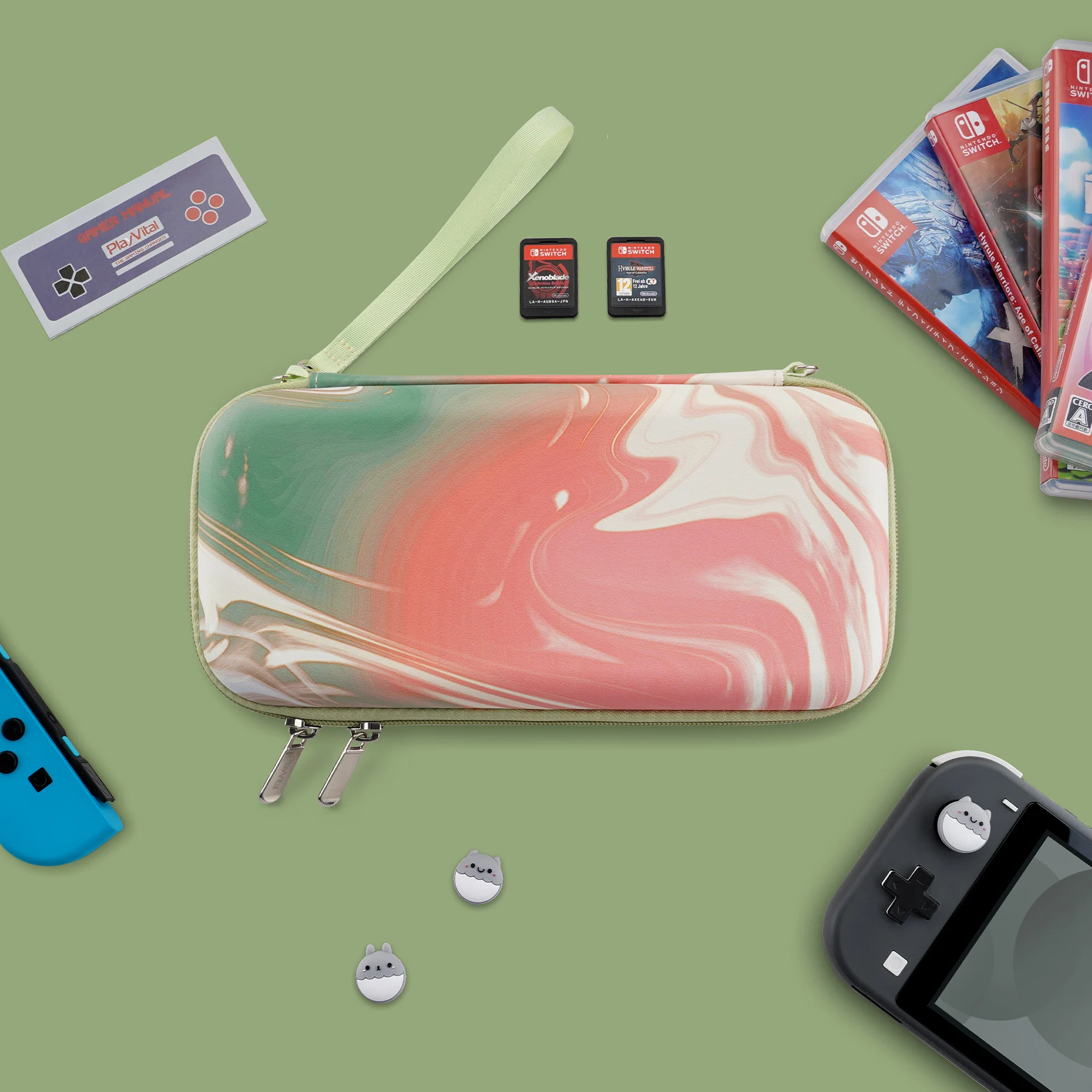 Estojo de transporte PlayVital para Nintendo Switch Lite, estojo de armazenamento para meninas, tampas de aderência para Switch Lite - série Swirl