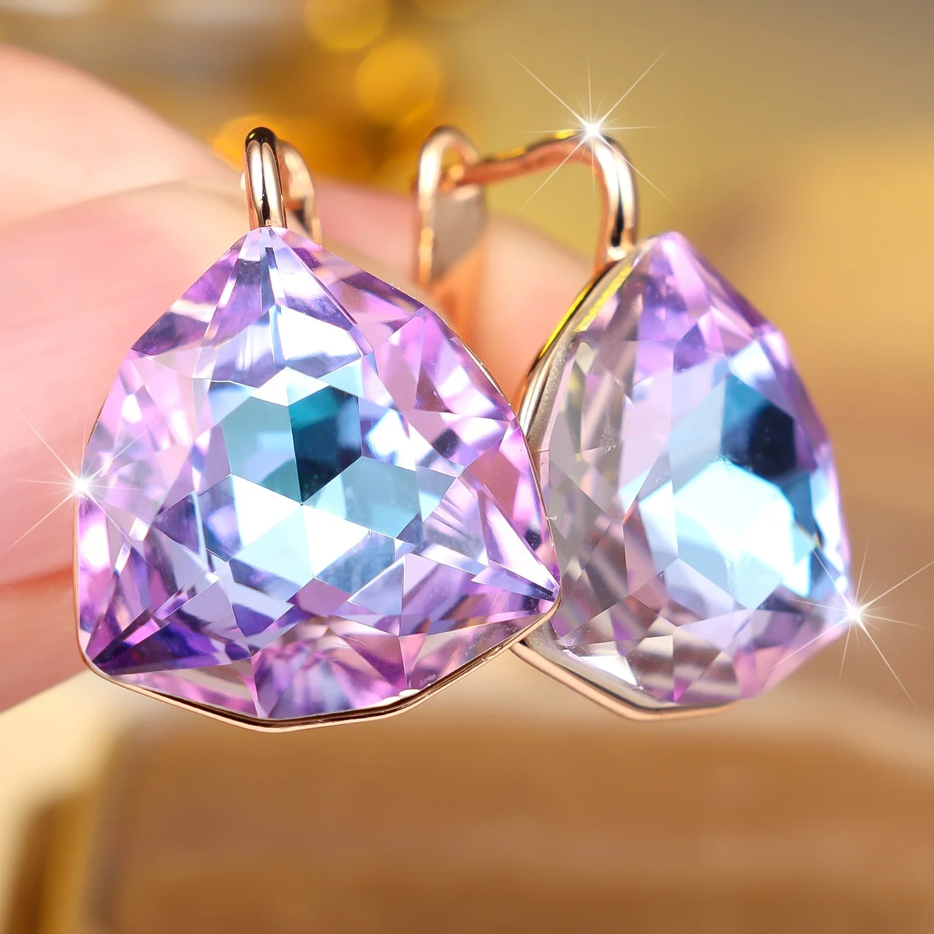 Small  Geometric Crystal Purple Zircon Stone Hoop Earrings For Women Vintage Gold Color Wedding Jewelry