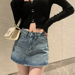 Kurze Rock -Vintage -Jeans mit weiblicher hoher Taille, kleine und dünne Jeans, Mini -sexy Hosen, schöne Straßenjeans, koreanische Mode, neu, Sommer, Sommer 9 Hauptverkaufsrock kurz schwarz - №3