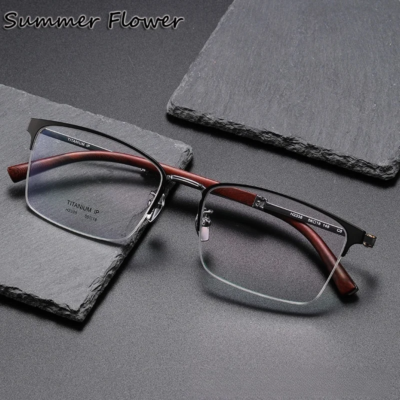 

56 mm Frame Men Optical Eyewear Pure Titanium Rosewood High End for Male Prescription Recipe Lens Myopia Gafas for Gentlemen