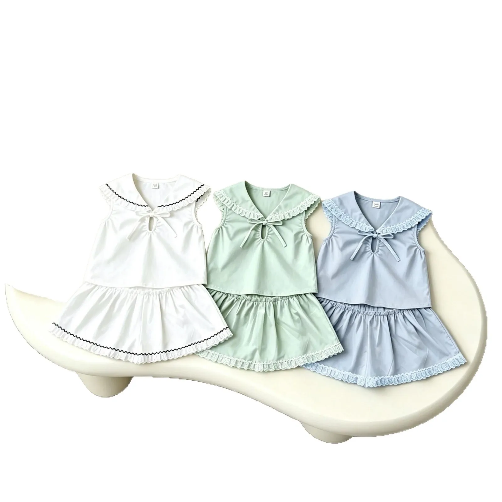 2026 Summer New Baby Sleeveless Clothes Set Girls Solid Sweet Preppy Style Tops + Skirts 2pcs Suit Toddler Cotton Outfits