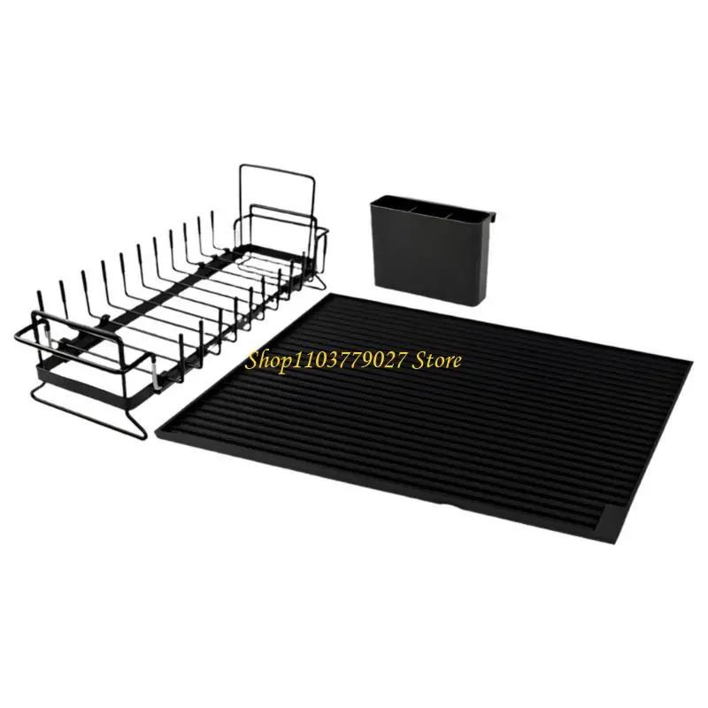 

C4DF Expandable Metal Dish Rack With Silicone Drying Mat and Cutlery Holders For Kitchen Sink & Countertops Space Saving Design