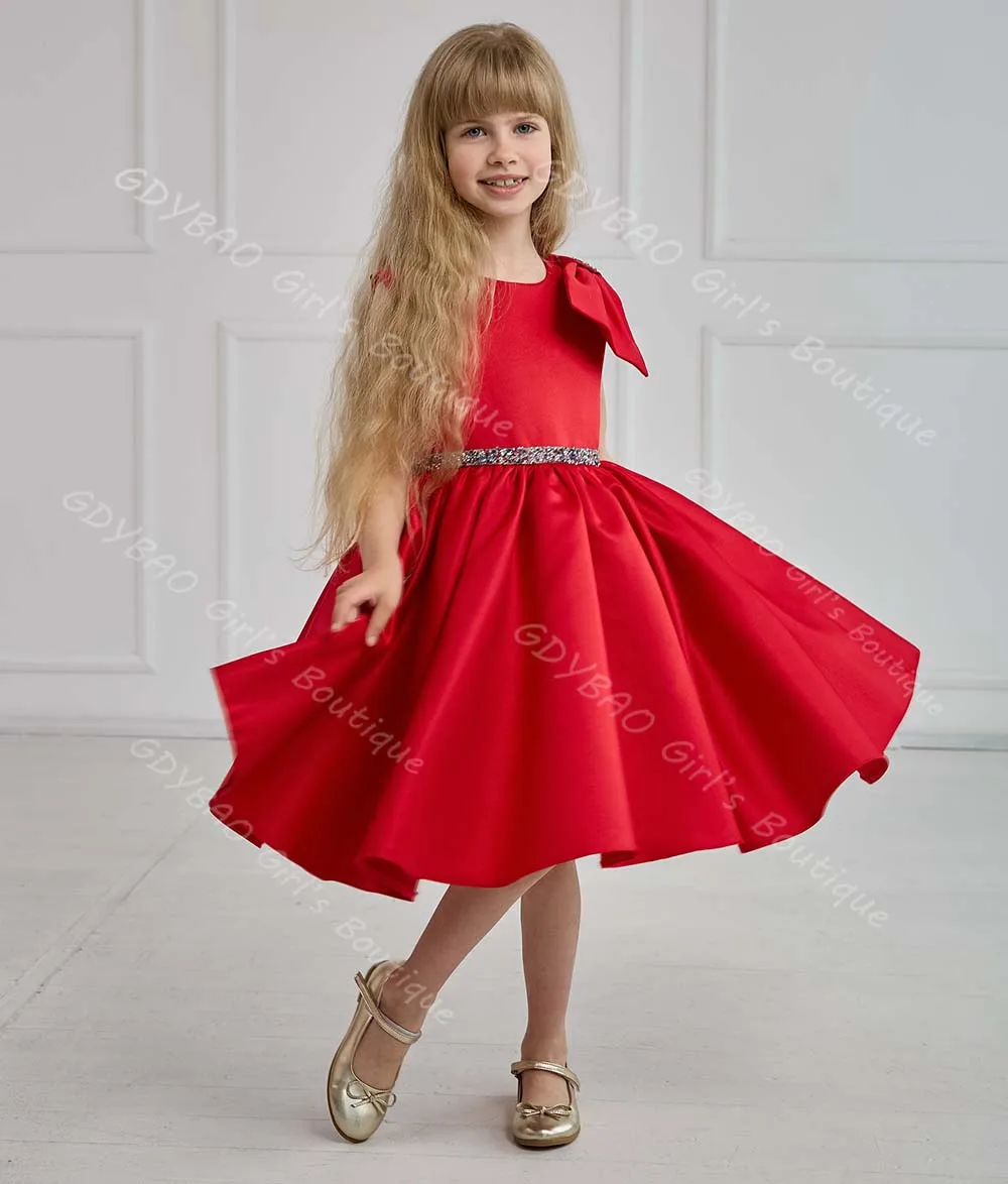 Vestidos de niña de flores personalizados hasta el té para boda, vestido de fiesta de princesa con lazo de satén para niños pequeños, vestido de fiesta para 2-14 niños