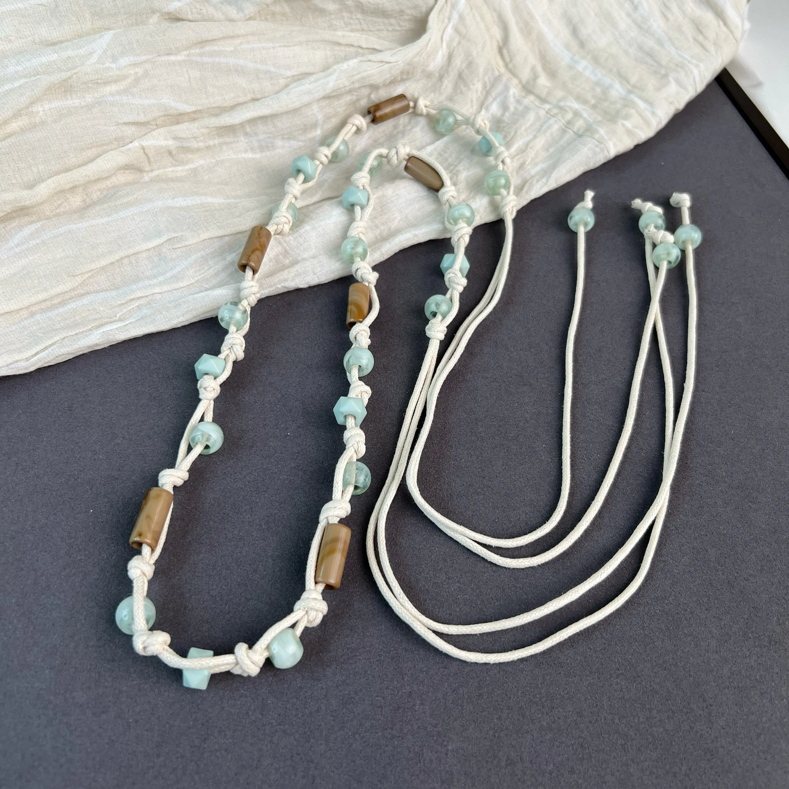 Handmade Boho Beaded Waist Belt for Women Waxed Cord Braided Wrap Belt Bohemian Waist Chain for Ladies Summer Dresses & Jeans