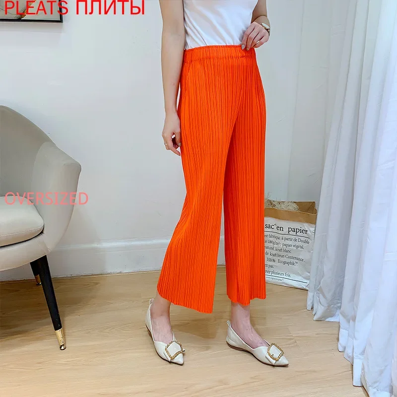 

Miyake Pleated Wide-Leg Pants for Women, High Waist Pants, Straight, Summer, 8 Colors Available