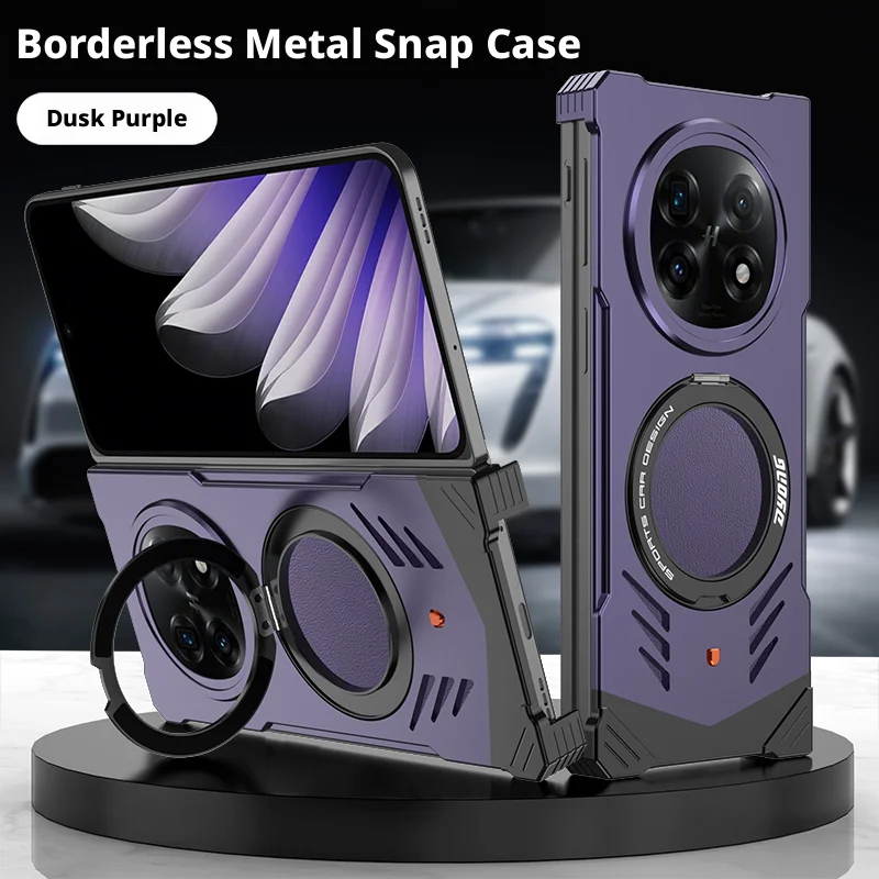 Borderless Aluminum Metal Snap Magnetic Rotating Stand Case For Oppo Find N5 Elastic Buckle Supercar Design Bumper Frame Cover
